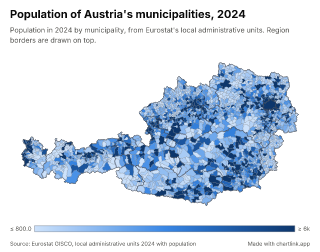 Map of Austria by municipality, one number per municipality