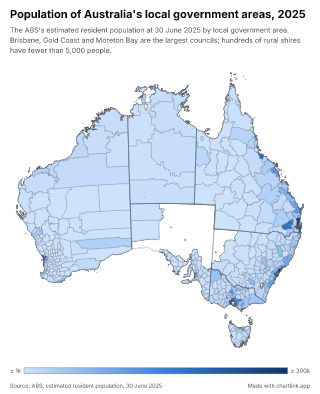 Map of Australia by local government area, one number per council