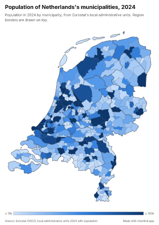 Map of the Netherlands by municipality, one number per municipality