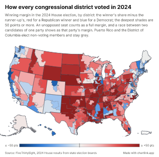 Map of the United States by congressional district, one number per district, with the state borders