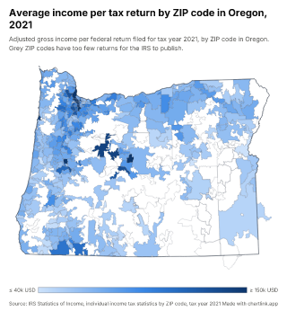 Map of Oregon by ZIP code, one number per ZIP code