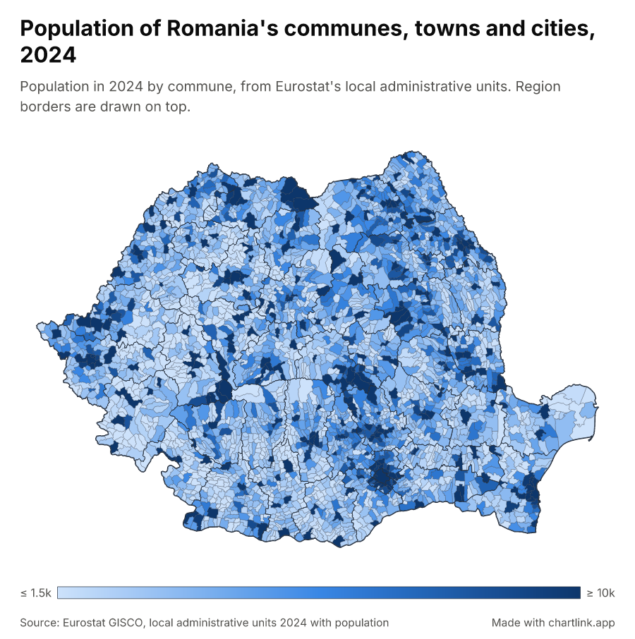 Population of Romania's communes, towns and cities, 2024