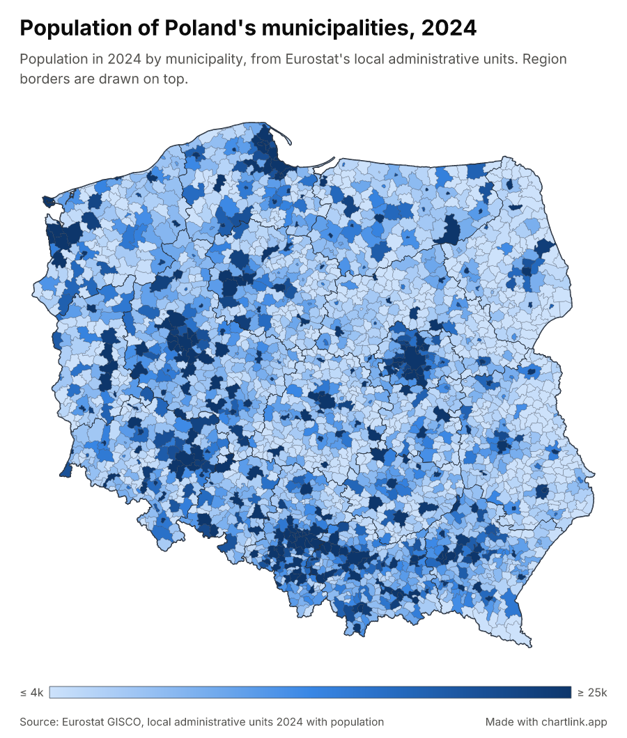 Population of Poland's municipalities, 2024