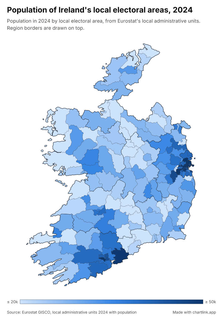 Population of Ireland's local electoral areas, 2024