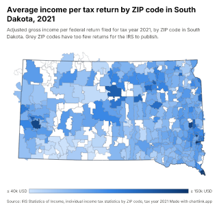 Map of South Dakota by ZIP code, one number per ZIP code