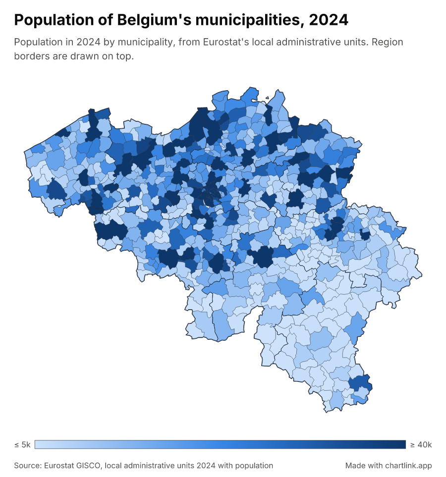 Population of Belgium's municipalities, 2024