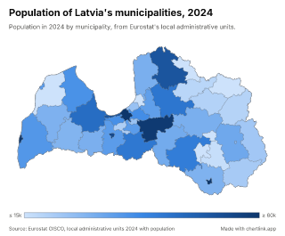 Map of Latvia by municipality, one number per municipality