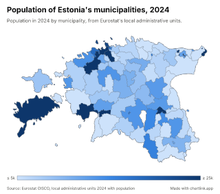Map of Estonia by municipality, one number per municipality