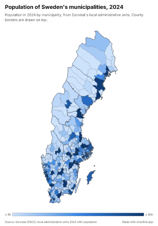 Map of Sweden by municipality, one number per municipality