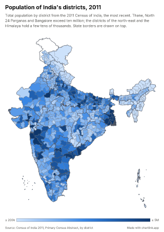 Map of India by district, one number per district