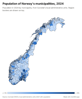 Map of Norway by municipality, one number per municipality