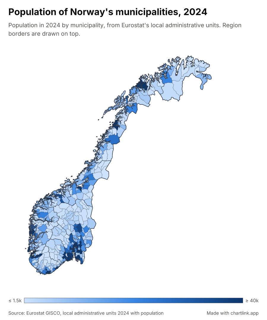Population of Norway's municipalities, 2024