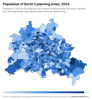 Map of Berlin by planning area, one number per planning area
