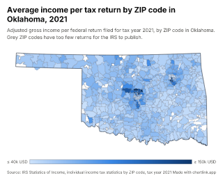 Map of Oklahoma by ZIP code, one number per ZIP code