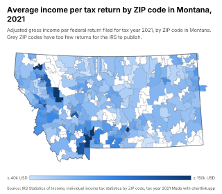 Map of Montana by ZIP code, one number per ZIP code