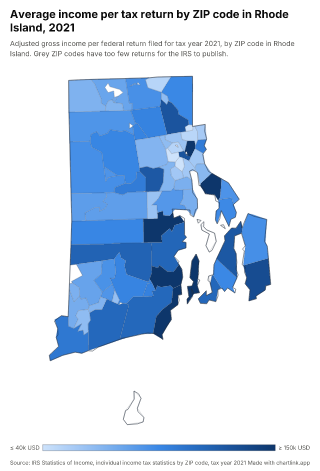 Map of Rhode Island by ZIP code, one number per ZIP code