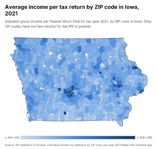 Map of Iowa by ZIP code, one number per ZIP code