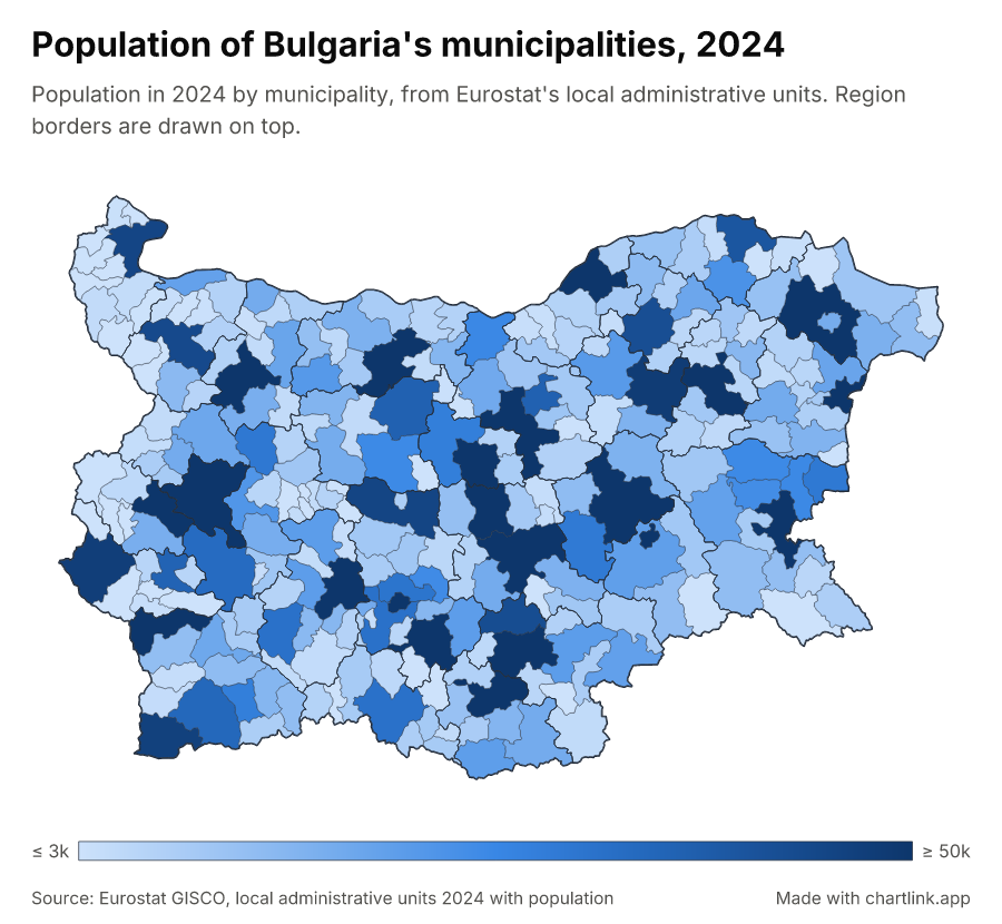 Population of Bulgaria's municipalities, 2024