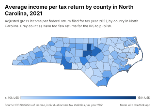 Map of North Carolina by county, one number per county