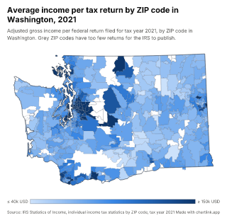 Map of Washington by ZIP code, one number per ZIP code
