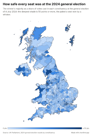 Map of the United Kingdom by parliamentary constituency, one number per seat, with the nation borders