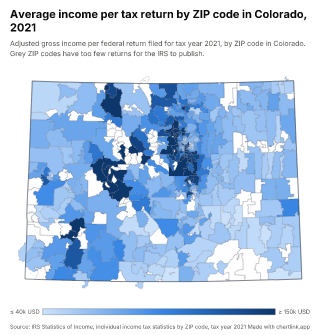 Map of Colorado by ZIP code, one number per ZIP code