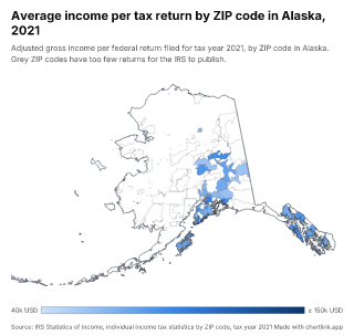 Map of Alaska by ZIP code, one number per ZIP code