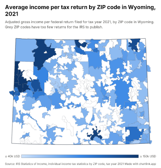 Map of Wyoming by ZIP code, one number per ZIP code