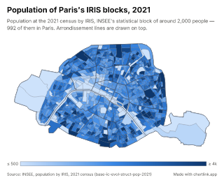 Map of Paris by IRIS block, one number per IRIS block
