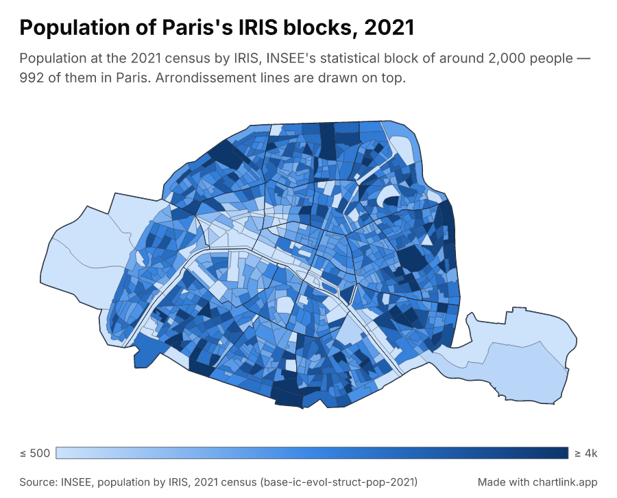 Population of Paris's IRIS blocks, 2021