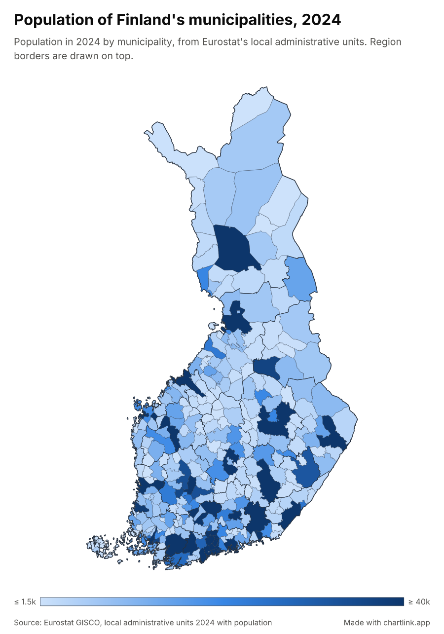 Population of Finland's municipalities, 2024