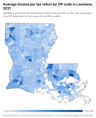 Map of Louisiana by ZIP code, one number per ZIP code