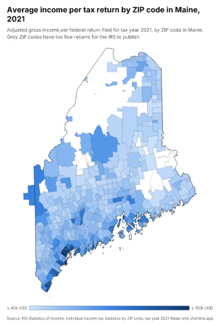 Map of Maine by ZIP code, one number per ZIP code